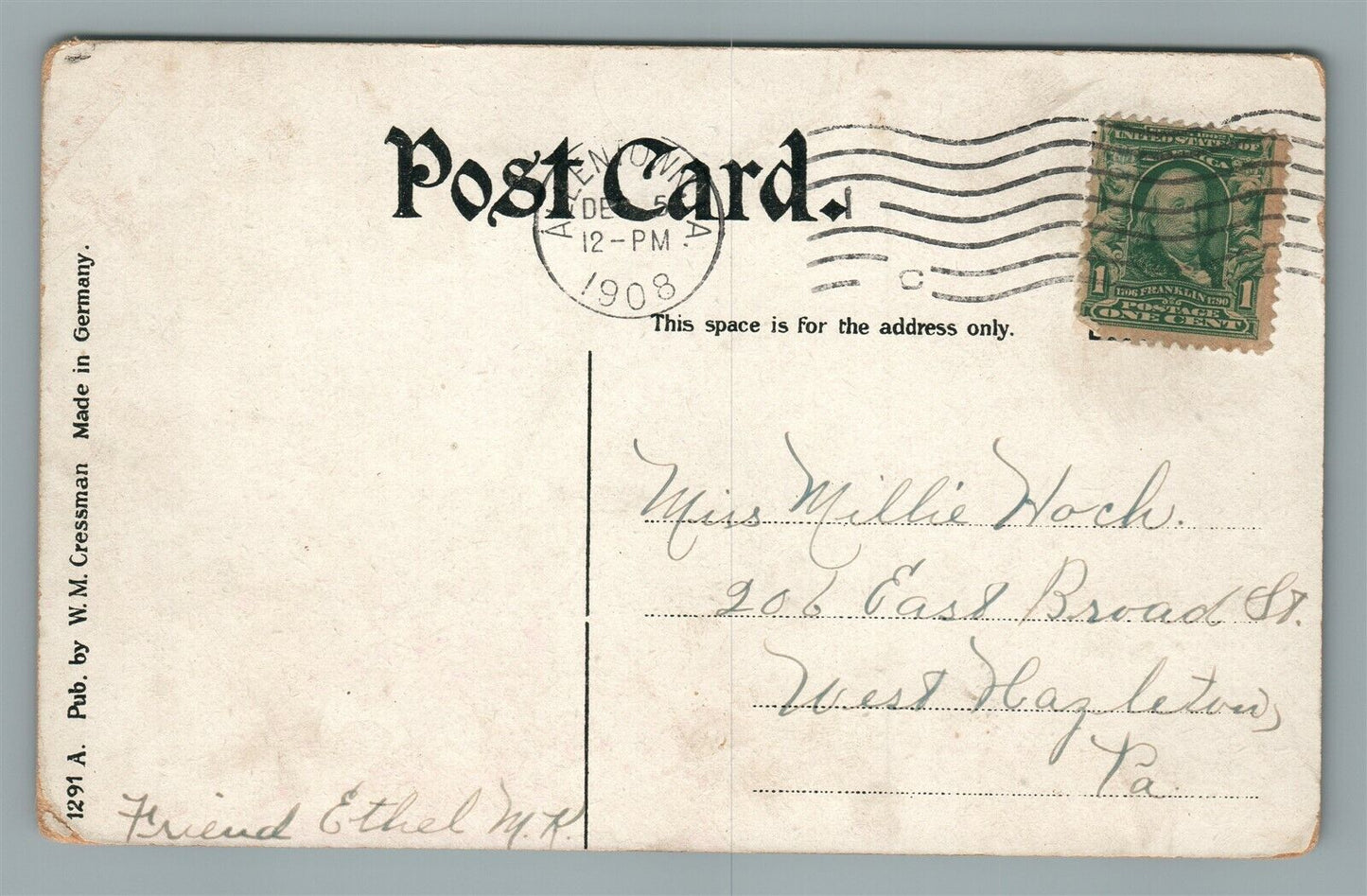 ALLENTOWN PA SCHREIVER'S MILL ANTIQUE POSTCARD