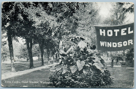 WASHINGTON NJ HOTEL WINDSOR FRONT GARDEN ANTIQUE POSTCARD