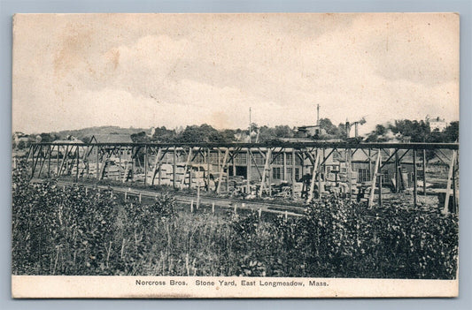EAST LONGMEADOW MA NORCORSS BROS. STONE YARD 1909 ANTIQUE POSTCARD