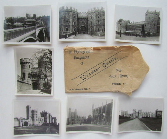 WINDSOR CASTLE SET OF 7 ANTIQUE PHOTOGRAPHIC SNAPSHOTS w/ ORIGINAL FOLDER