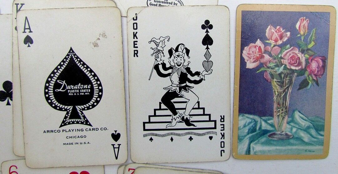 VINTAGE DURATONE PLAYING CARDS DECK w/ FLOWERS BACK