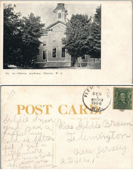 ANTIQUE 1906 POSTCARD CLINTON ACADEMY CLINTON N.J.