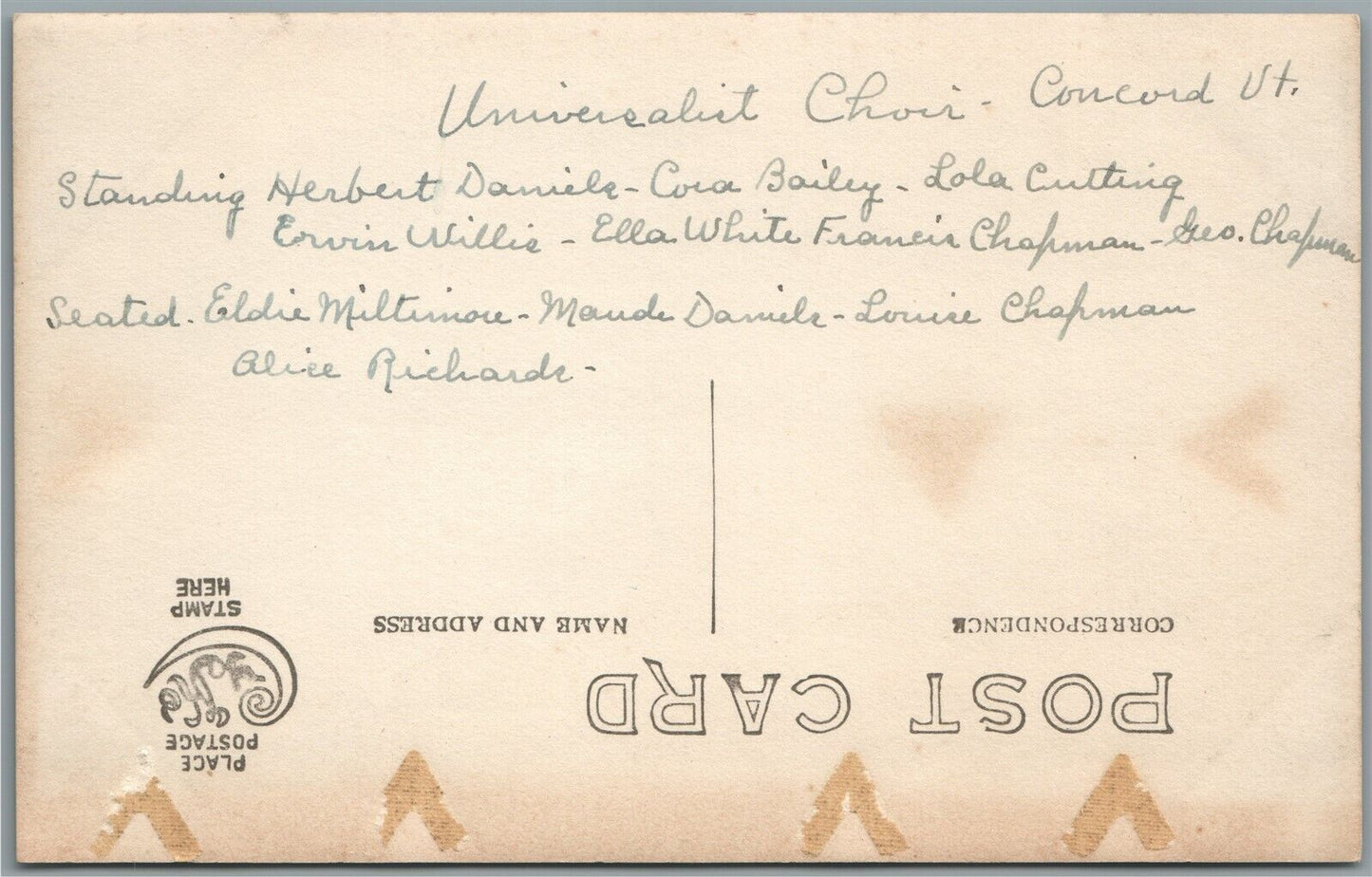 CONCORD VT UNIVERSALIST CHOIR ANTIQUE REAL PHOTO POSTCARD RPPC