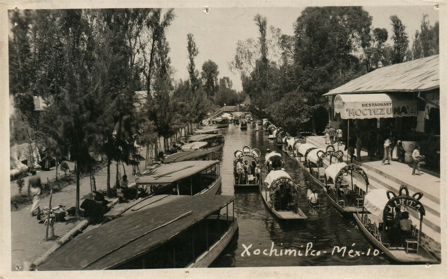 XOCHIMILCO MEXICO RESTAURANT MOCTEZUMA ANTIQUE REAL PHOTO POSTCARD RPPC