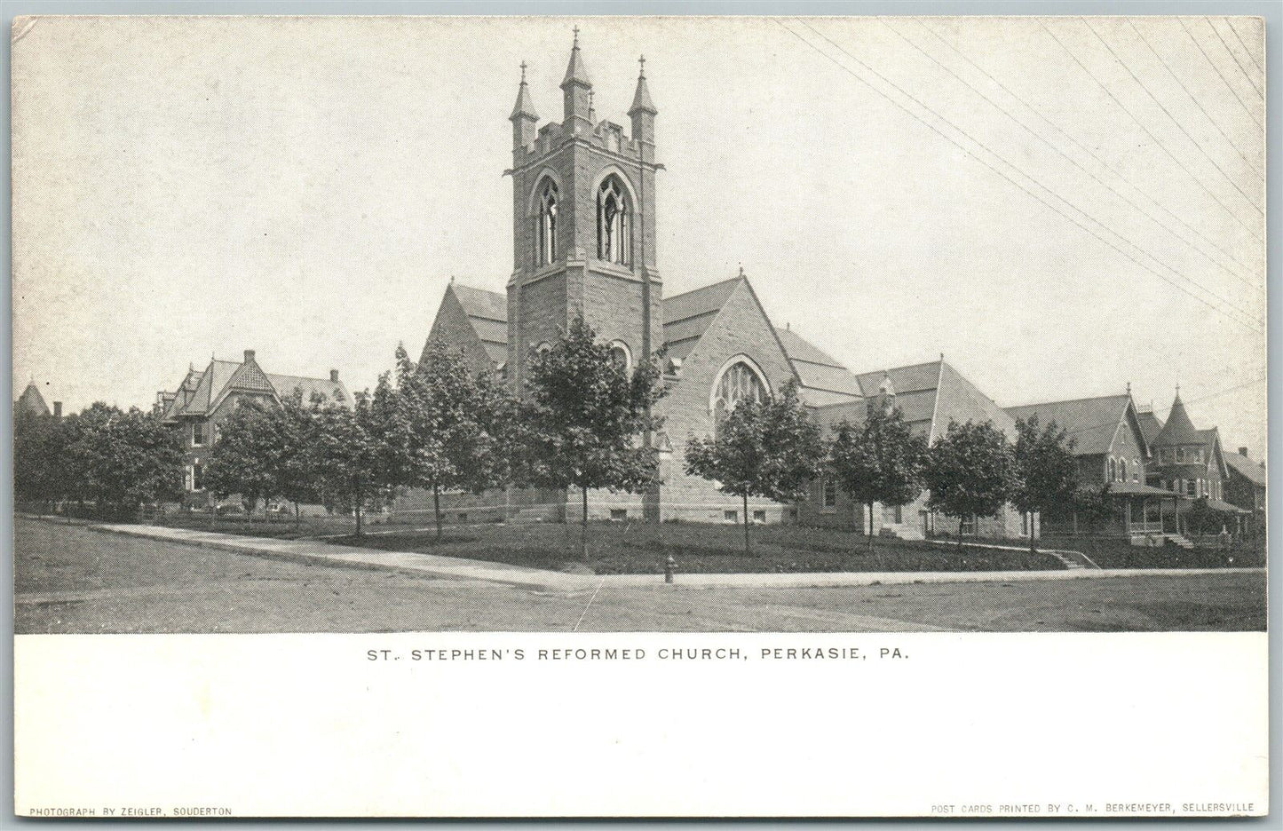 PERKASIE BUCKS CO PA ST.STEPHEN'S CHURCH & RAILWAY STATION ANTIQUE POSTCARD