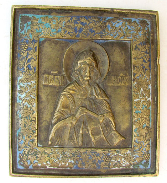 RUSSIAN ICON of ST. NIFONT ANTIQUE ORTHODOX BRONZE ENAMEL 19th century