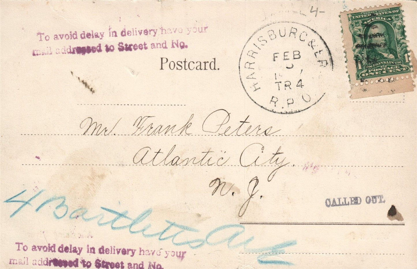 WARREN PA 1907 UNDIVIDED ANTIQUE POSTCARD