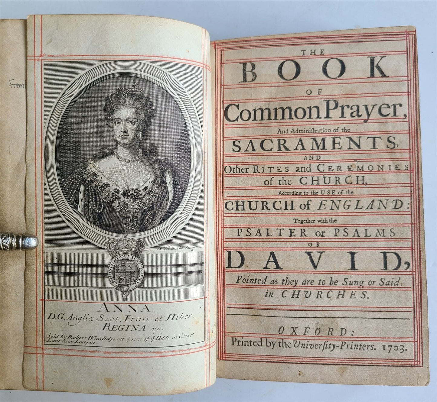 1703 BOOK OF COMMON PRAYER in ENGLISH FULLY ILLUSTRATED ANTIQUE