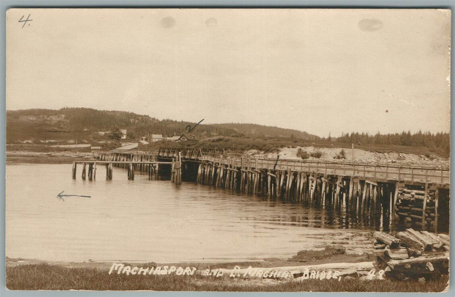 MACHIARSPORT ME MACHIAS BRIDGE ANTIQUE REAL PHOTO POSTCARD RPPC