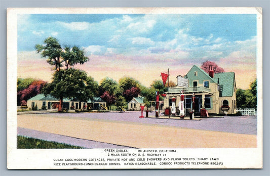 GAS STATION MC ALESTER OK GREEN GABLES ANTIQUE POSTCARD