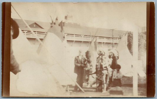 AMERICAN INDIANS AT WIGWAM ANTIQUE REAL PHOTO POSTCARD RPPC