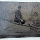 TIN TYPE PHOTO ANTIQUE w/ US NAVAL FLAG tintype