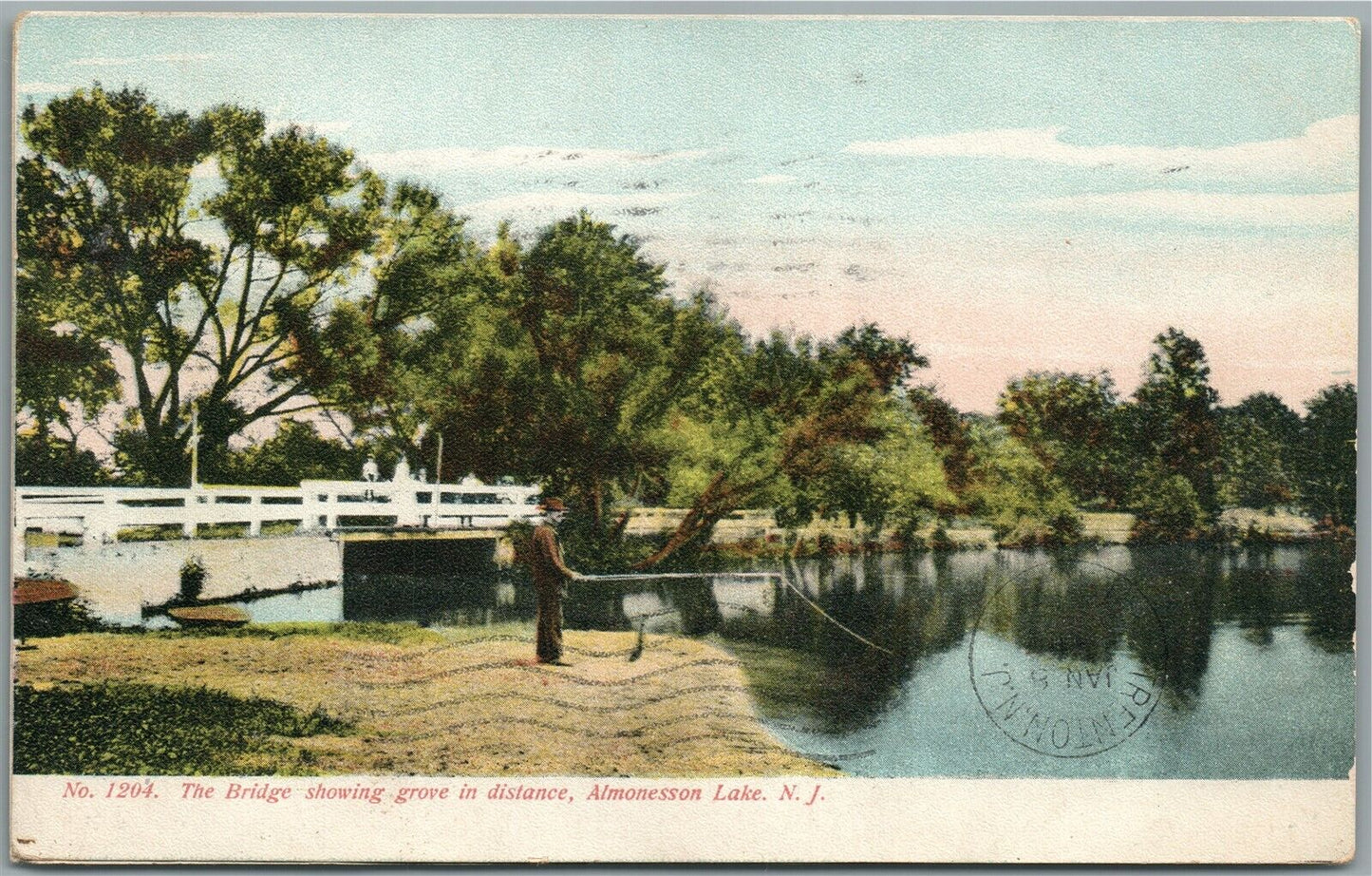 ALMONESSON LAKE NJ THE BRIDGE ANTIQUE POSTCARD