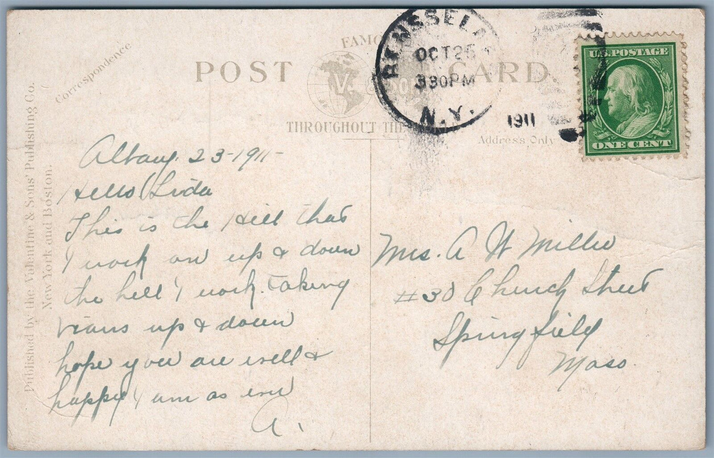 ALBANY NY LONG FREIGHT 1911 ANTIQUE POSTCARD railroad railway train