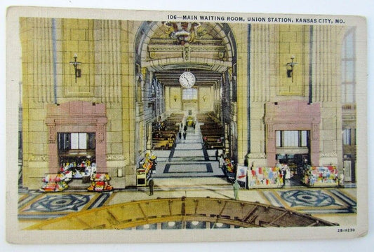 VINTAGE 1944 POSTCARD UNION STATION KANSAS CITY MO railroad train railway