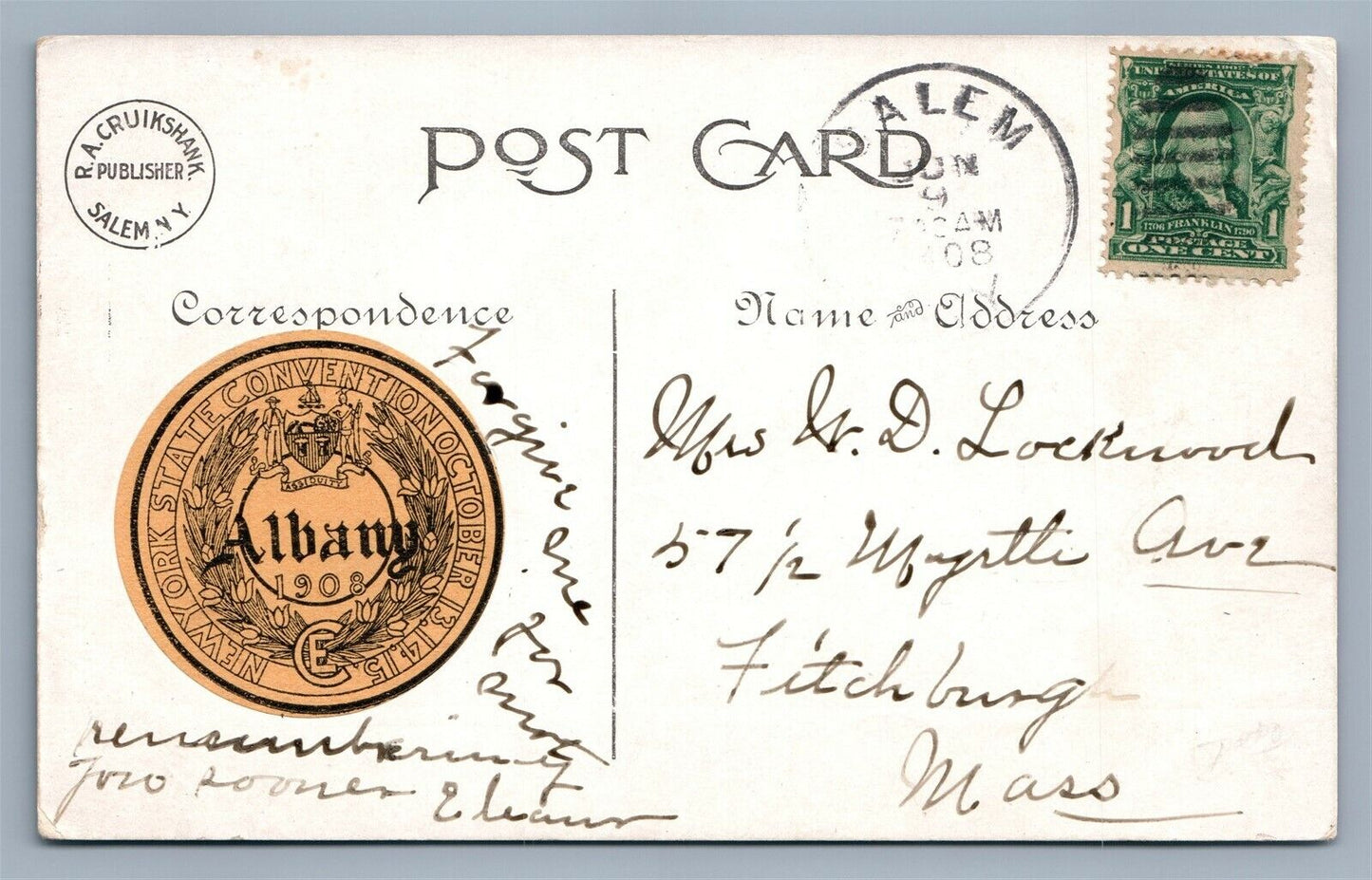 SALEM NY ANTIQUE POSTCARD
