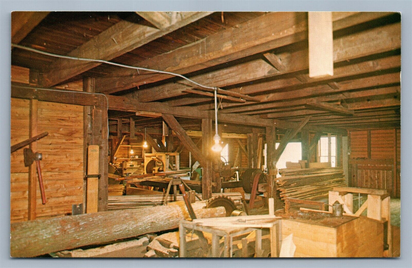 BATSTO NJ WATER POWERED SAW MILL INTERIOR VINTAGE POSTCARD