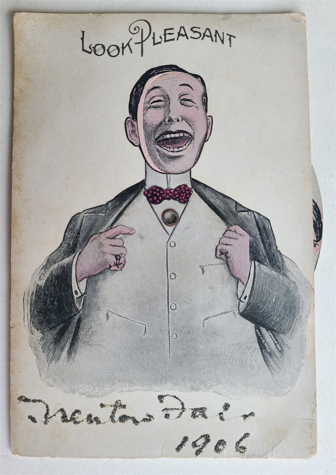 MAN w/ SPINNING CHANGING FACES ANTIQUE POSTCARD 1906