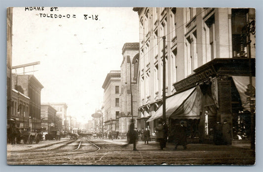 TOLEDO OH ADAMS STREET ANTIQUE REAL PHOTO POSTCARD RPPC