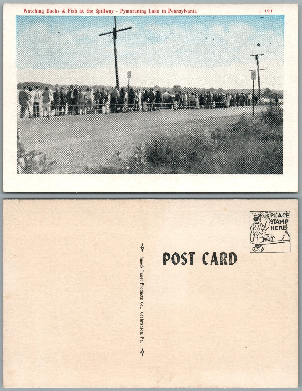 PYMATUNING LAKE PENNSYLVANIA WATCHING DUCKS & FISH AT SPILLWAY ANTIQUE POSTCARD