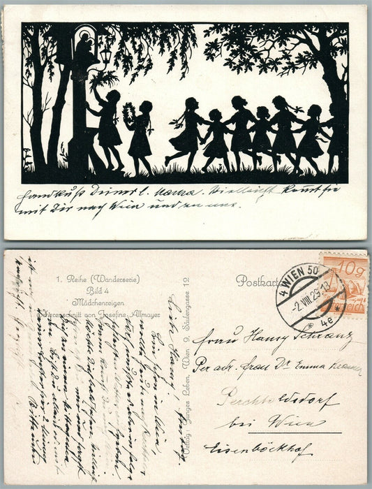 SILHOETTE ARTIST SIGNED JOSEFINE ALLMAYER AUSTRIAN 1913 ANTIQUE POSTCARD STAMP