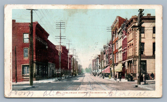 LEAVENWORTH KS DELAWARE STREET ANTIQUE POSTCARD