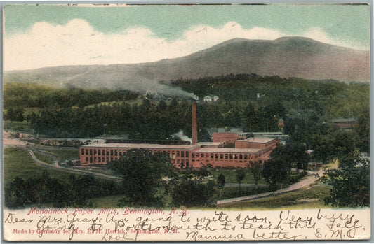 BENNINGTON NH MONADNOCK PAPER MILLS ANTIQUE POSTCARD