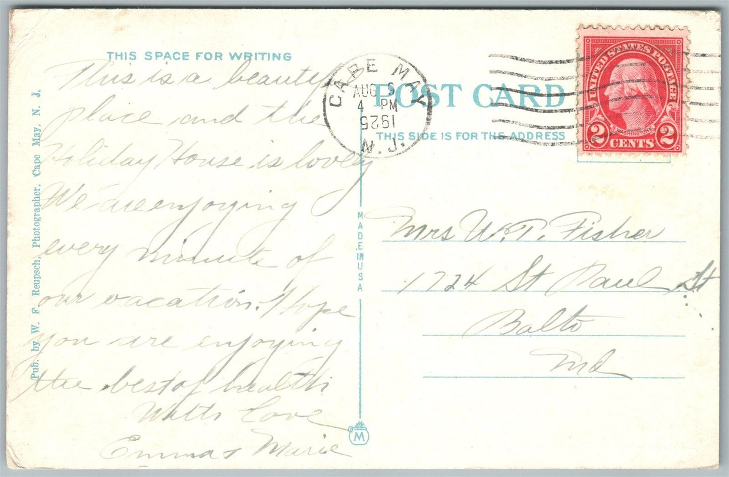 CAPE MAY NJ BEACH DRIVE FROM WINDSOR HOTEL 1925 ANTIQUE POSTCARD