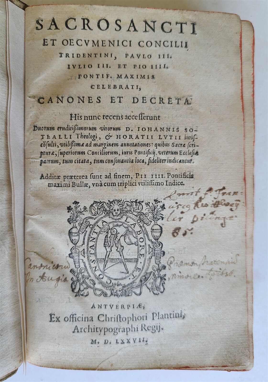 1577 PLANTIN PRESS SANCROSANCTI & OECUMENICI CONCILII TRIDENTINI antique PIGSKIN