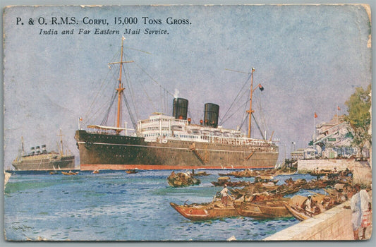 STEAMSHIP P. & O. R.M.S. CORFU ANTIQUE POSTCARD