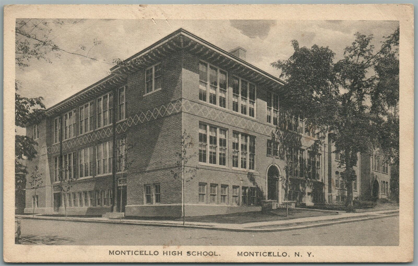 MONTICELLO NY HIGH SCHOOL ANTIQUE POSTCARD