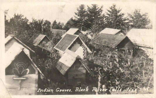 AMERICAN INDIAN GRAVES BLACK RIVER FALLS WIS ANTIQUE REAL PHOTO POSTCARD RPPC