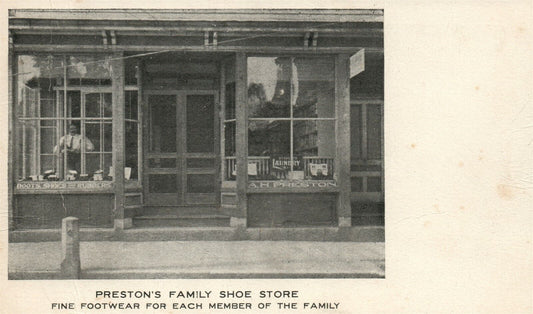 PRESTON'S FAMILY SHOE STORE ANTIQUE UNDIVIDED POSTCARD