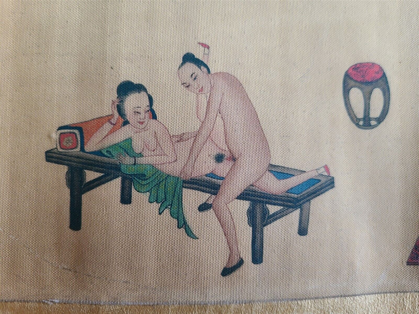 1920s CHINESE EROTIC SCROLL HAND PAINTED vintage SHUNGA 10 by 94"