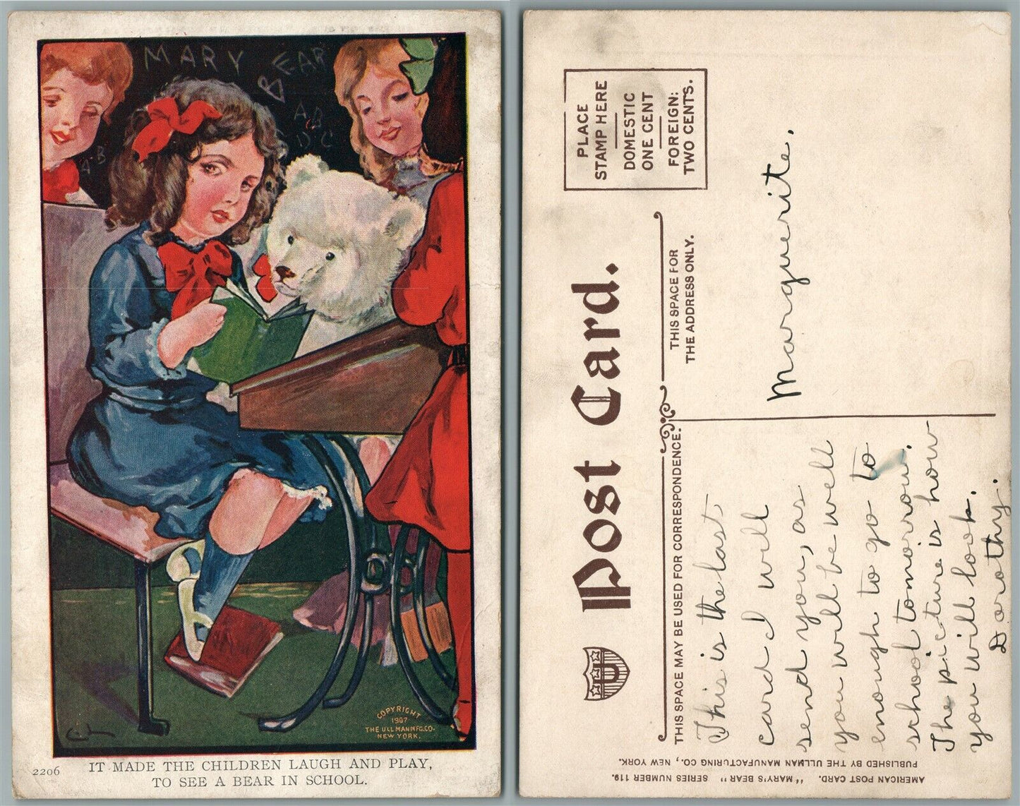 BEAR IN SCHOOL ANTIQUE POSTCARD IT MADE THE CHILDREN LAUGH AND PLAY