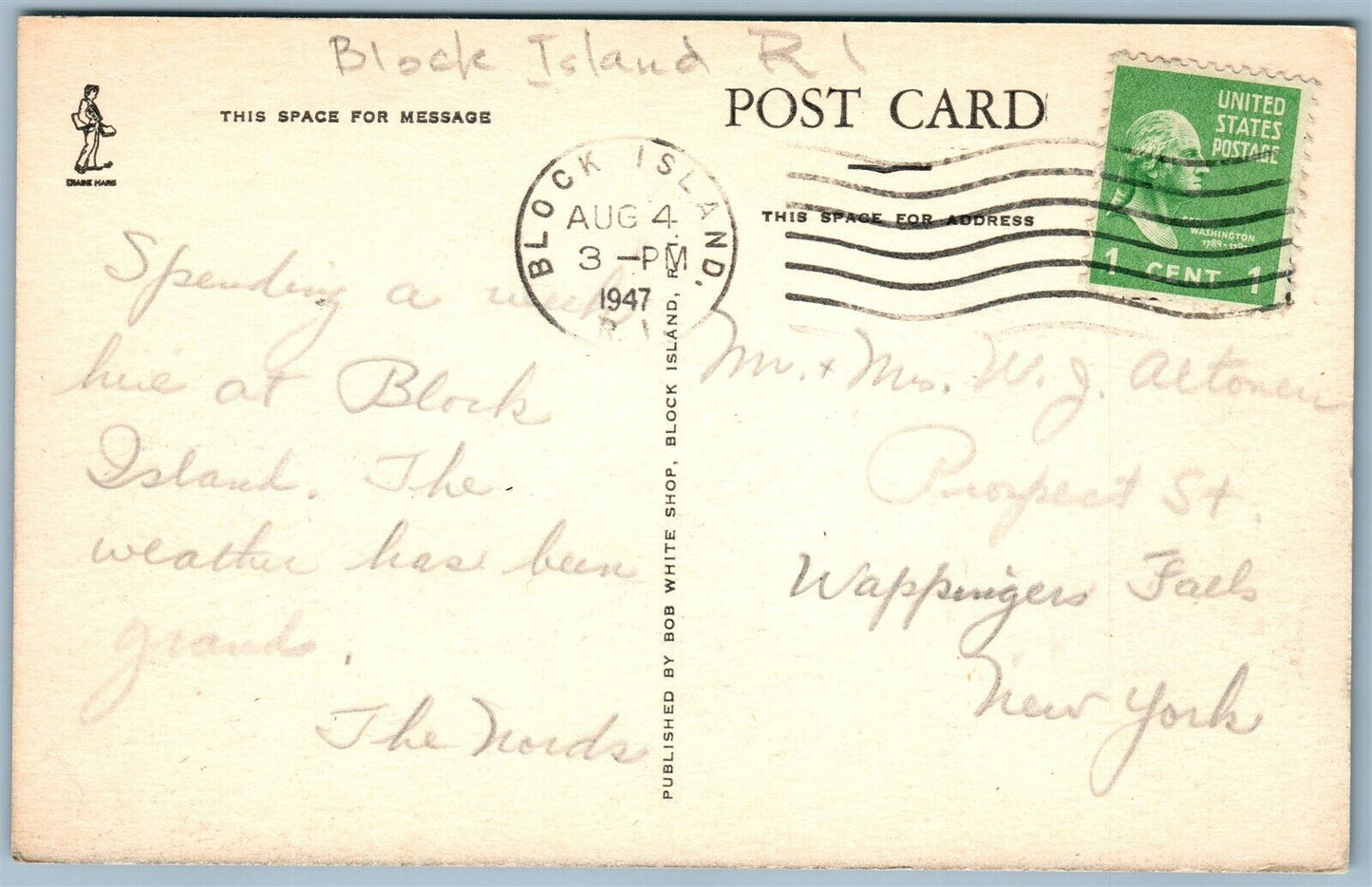 BLOCK ISLAND RI TOWN & CLAY HEAD VINTAGE POSTCARD