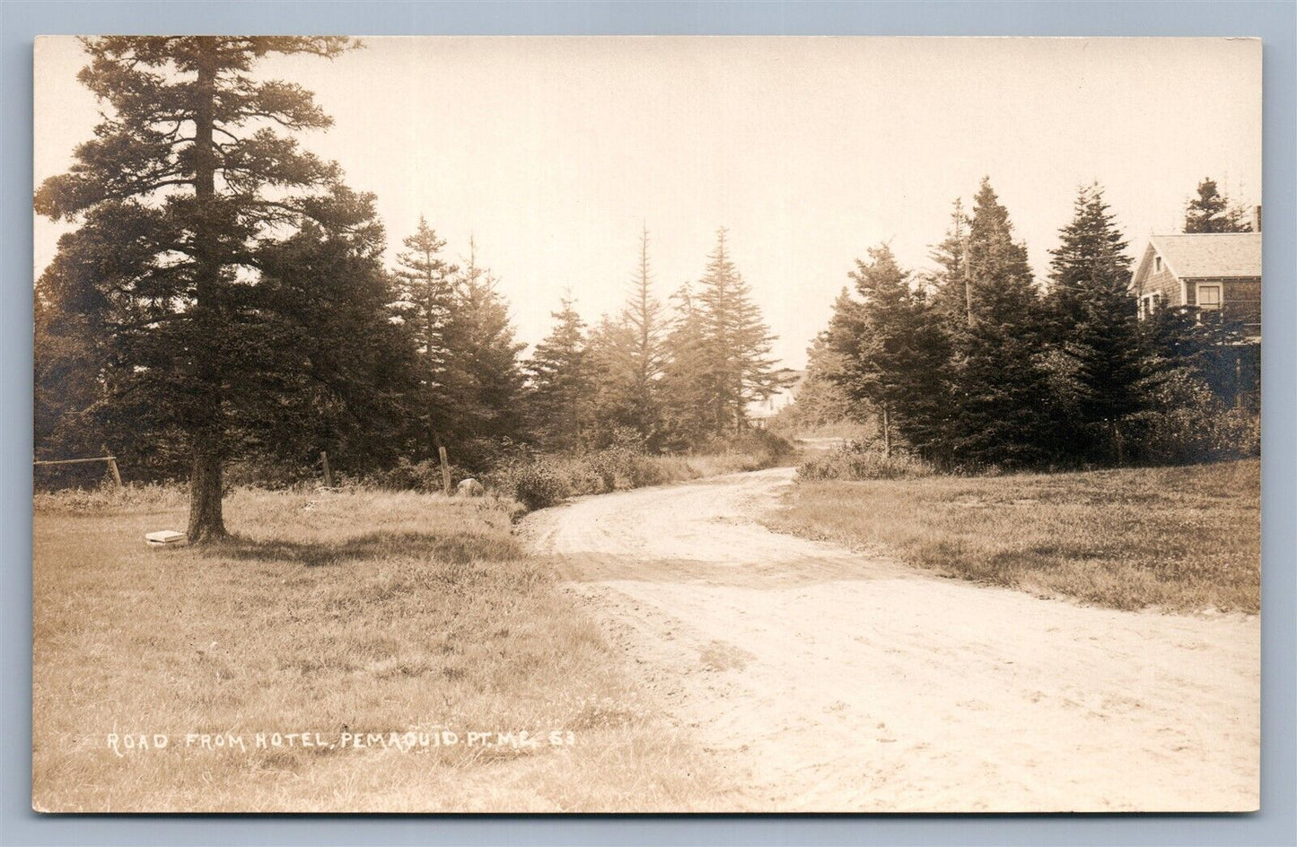 PEMAQUID PT. ME ROAD FROM HOTEL ANTIQUE REAL PHOTO POSTCARD RPPC