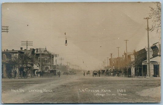 LA CROSSE KS MAIN STREET ANTIQUE REAL PHOTO POSTCARD RPPC