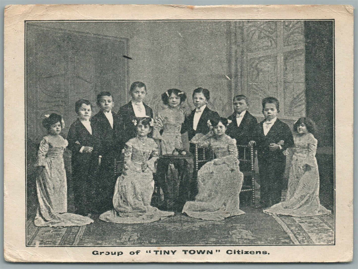 MIDGET THEATRE TINY TOWN CITIZENS ANTIQUE POSTCARD