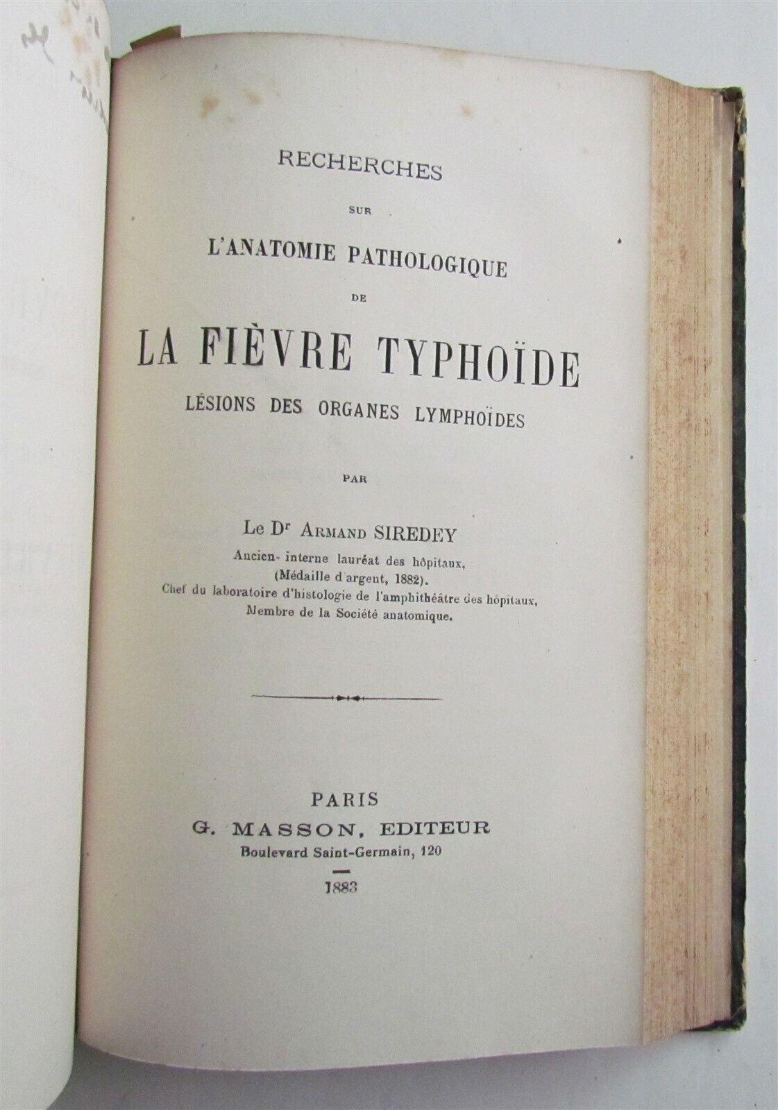 1883 TYPHOIDE FEVER TREATISE LA FIEVRE TYPHOIDE Paul Didion antique in FRENCH