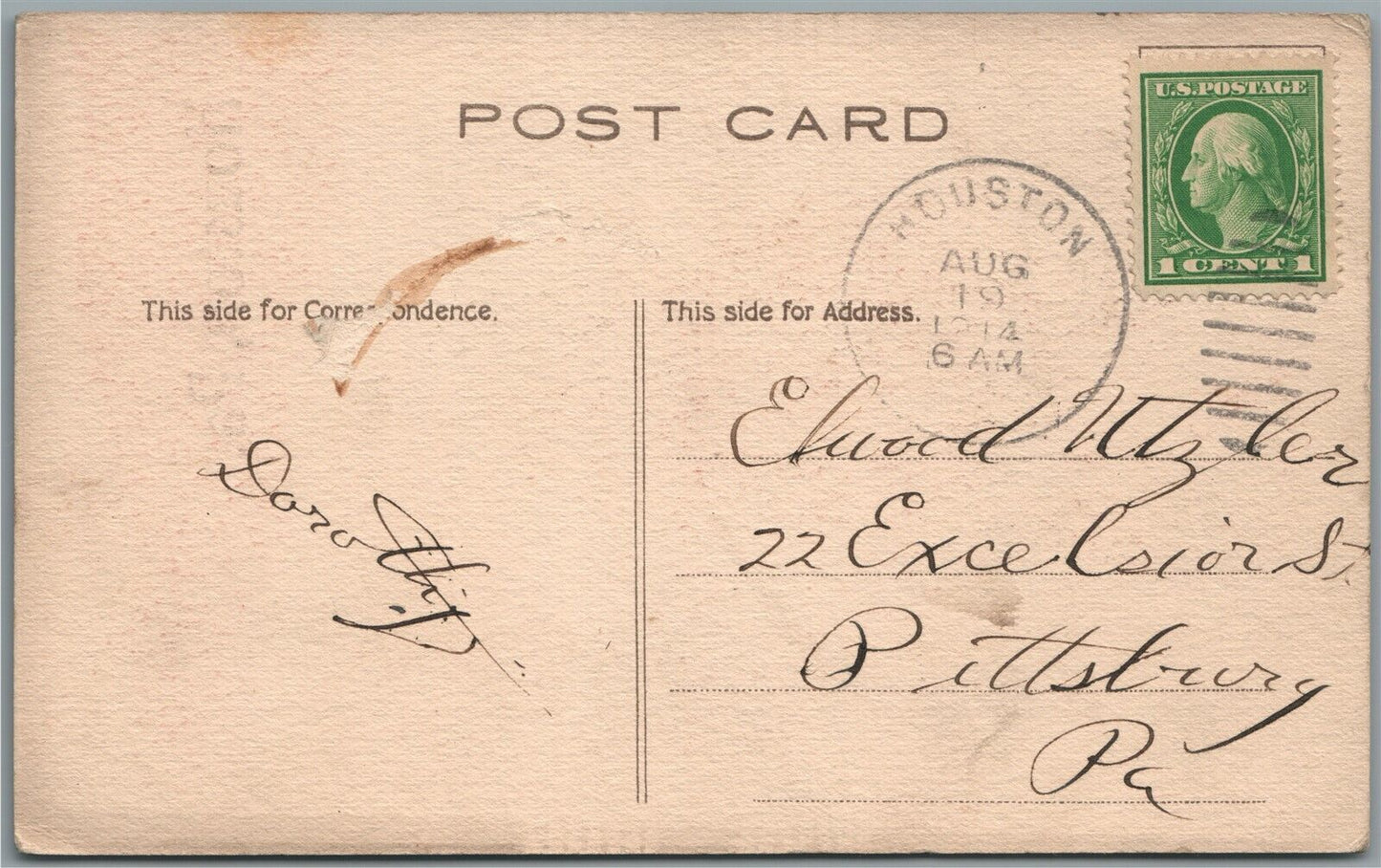 HOUSTON PA ANTIQUE POSTCARD