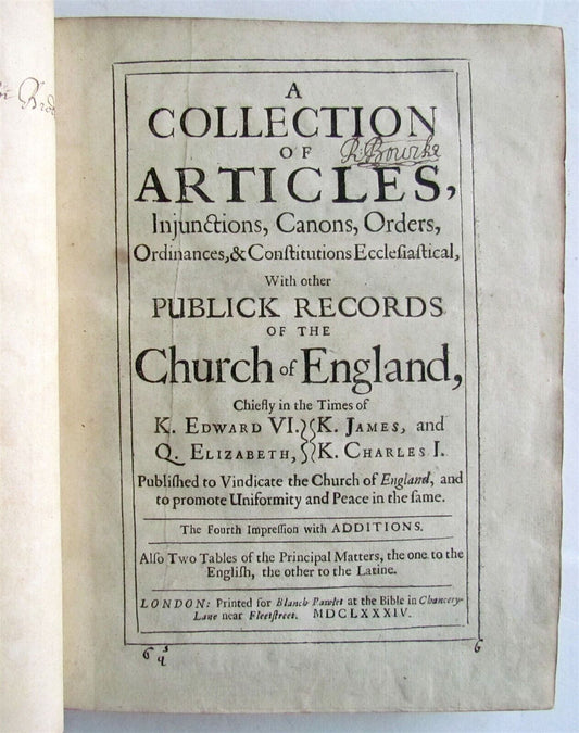 1684 Collection of articles w/ publick records of Church of England antique