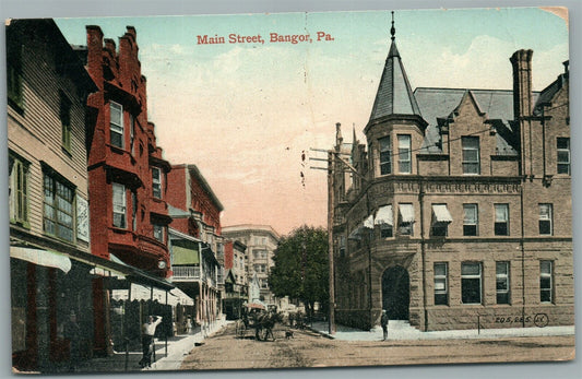BANGOR PA MAIN STREET ANTIQUE POSTCARD