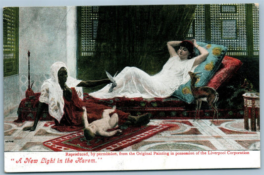 NEW LIGHT IN THE HAREM ANTIQUE POSTCARD