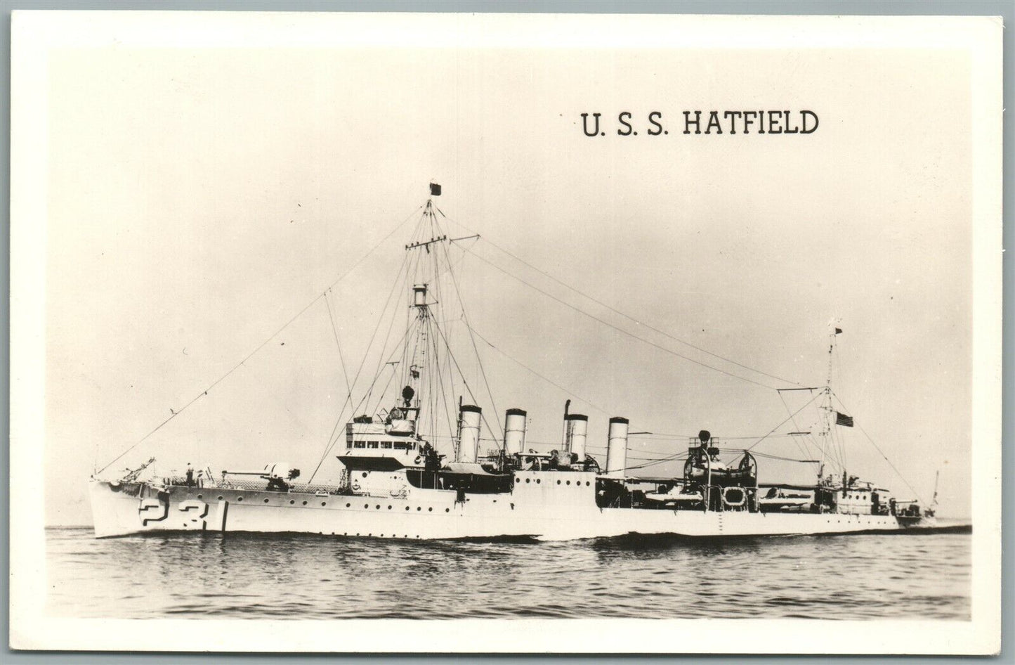 MILITARY SHIP USS HATFIELD VINTAGE REAL PHOTO POSTCARD RPPC