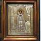 RUSSIAN ICON of ST. ALEXANDER NEVSKY w/ SILVER OKLD & KIOT ANTIQUE HAND PAINTED