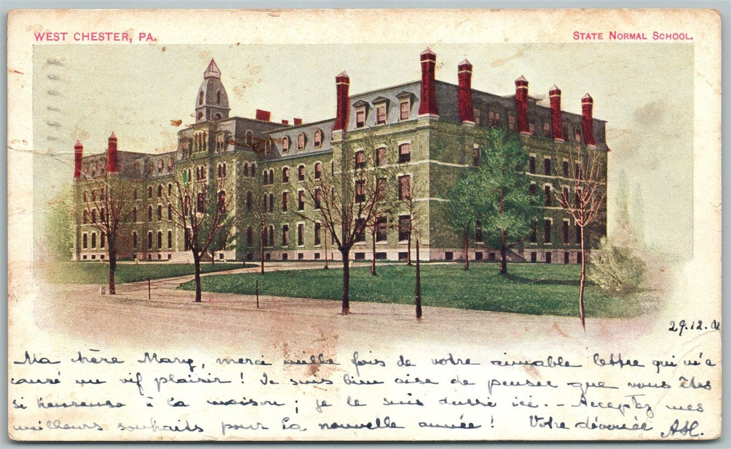 WEST CHESTER PA STATE NORMAL SCHOOL 1902 UNDIVIDED ANTIQUE POSTCARD