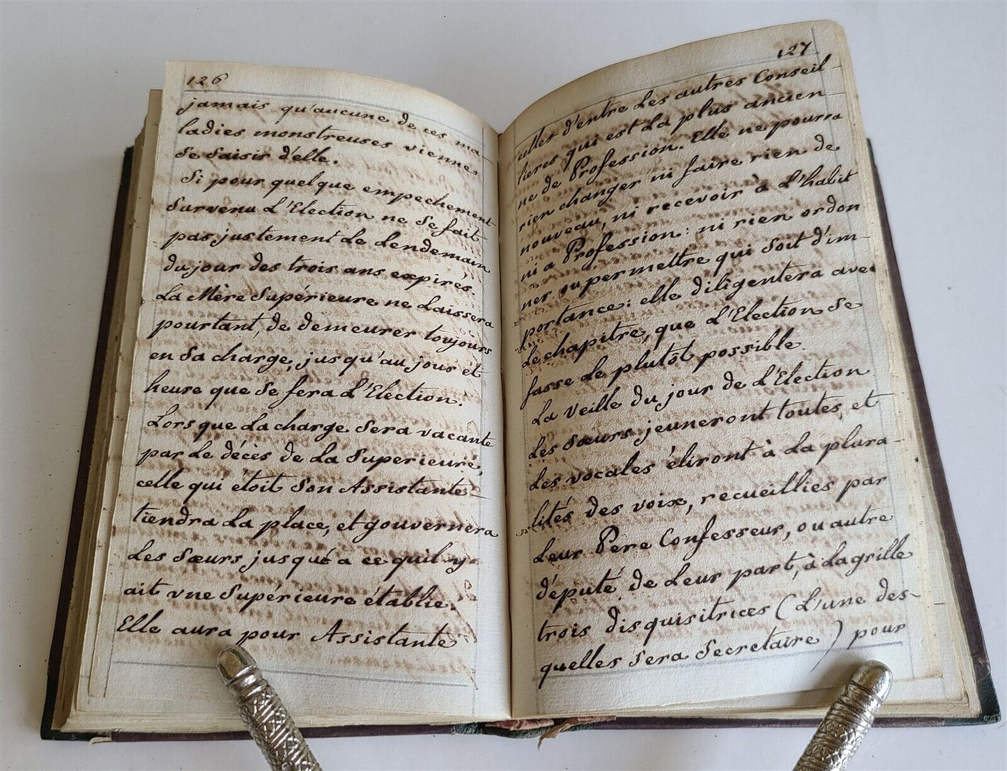 19th CENTURY FRENCH MANUSCRIPT BOOK antique De nos saintes constitutions 330 pp