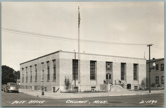 CALUMET MI POST OFFICE VINTAGE REAL PHOTO POSTCARD RPPC