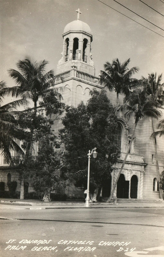 PALM BEACH FL ST.EDWARDS CATHOLIC CHURCH VINTAGE REAL PHOTO POSTCARD RPPC